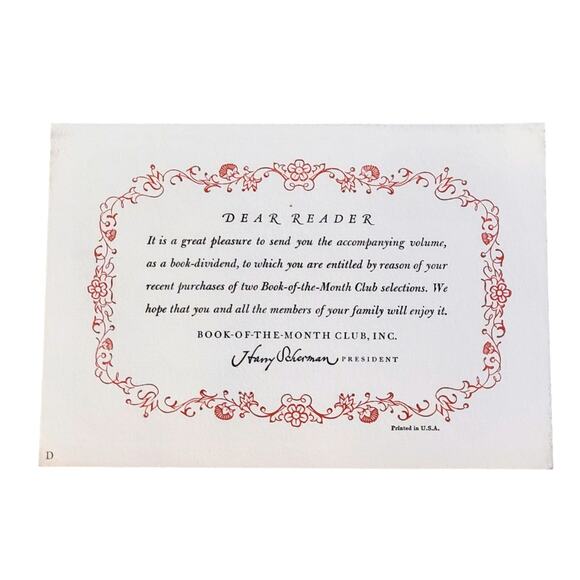 Vintage Book Of The Month Club Greeting Card From Harry Scherman Invitation - Picture 1 of 4
